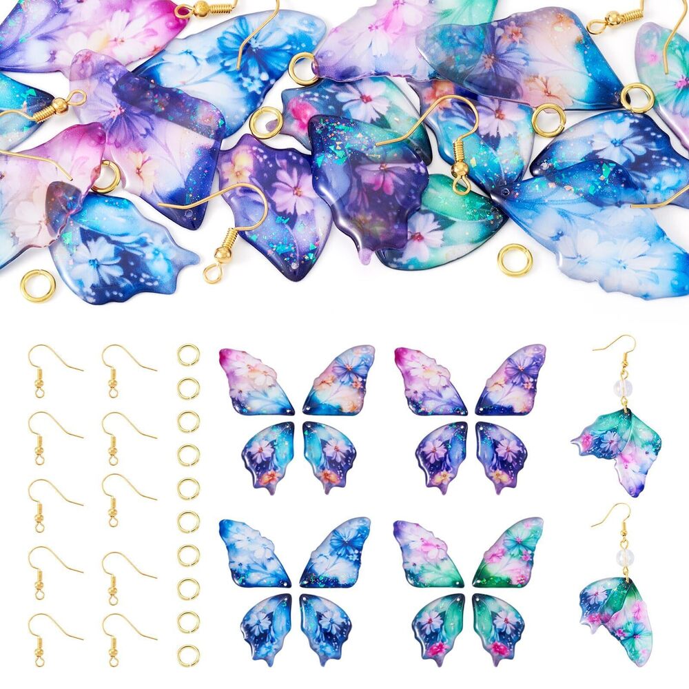6690 16Pcs Resin Butterfly Wing Charms for Jewelry Making, Glitter Flower